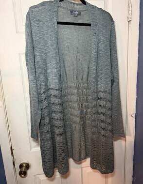 Belle by Belldini Women's Open Front Pointelle Knit Cardigan Sweater Gray 2X